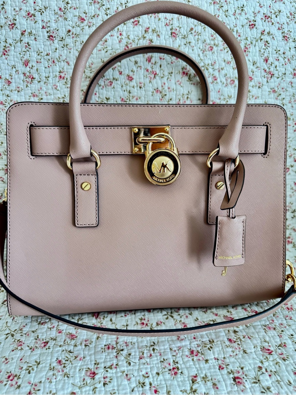 Michael Kors Blush Saffiano Leather Satchel with Gold Lock